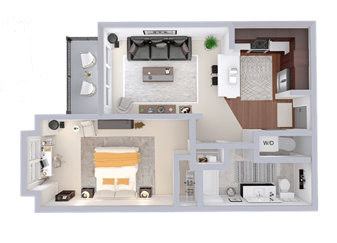 Floor plan for 1 bed, 1 bath, 771 sqft